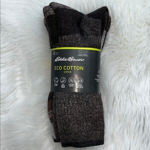 🆕 Eddie Bauer ECO Cotton Crew Socks 4 Pair Pack Men’s 6-12 Shoe Size